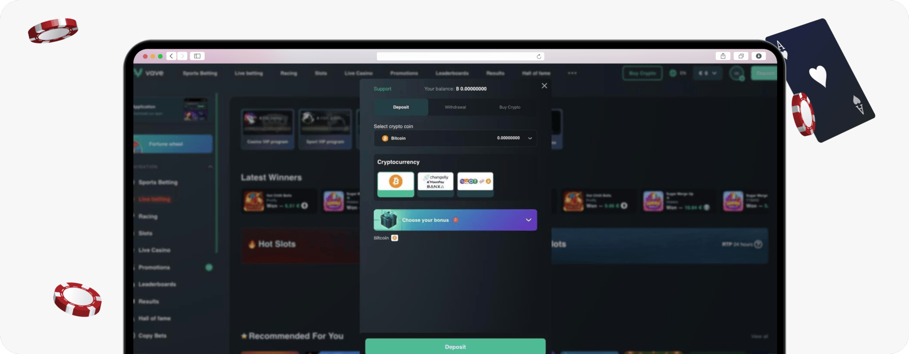 screenshot of vave deposit methods
