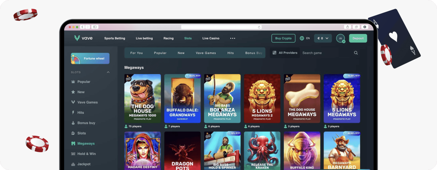 screenshot of vave megaways slots