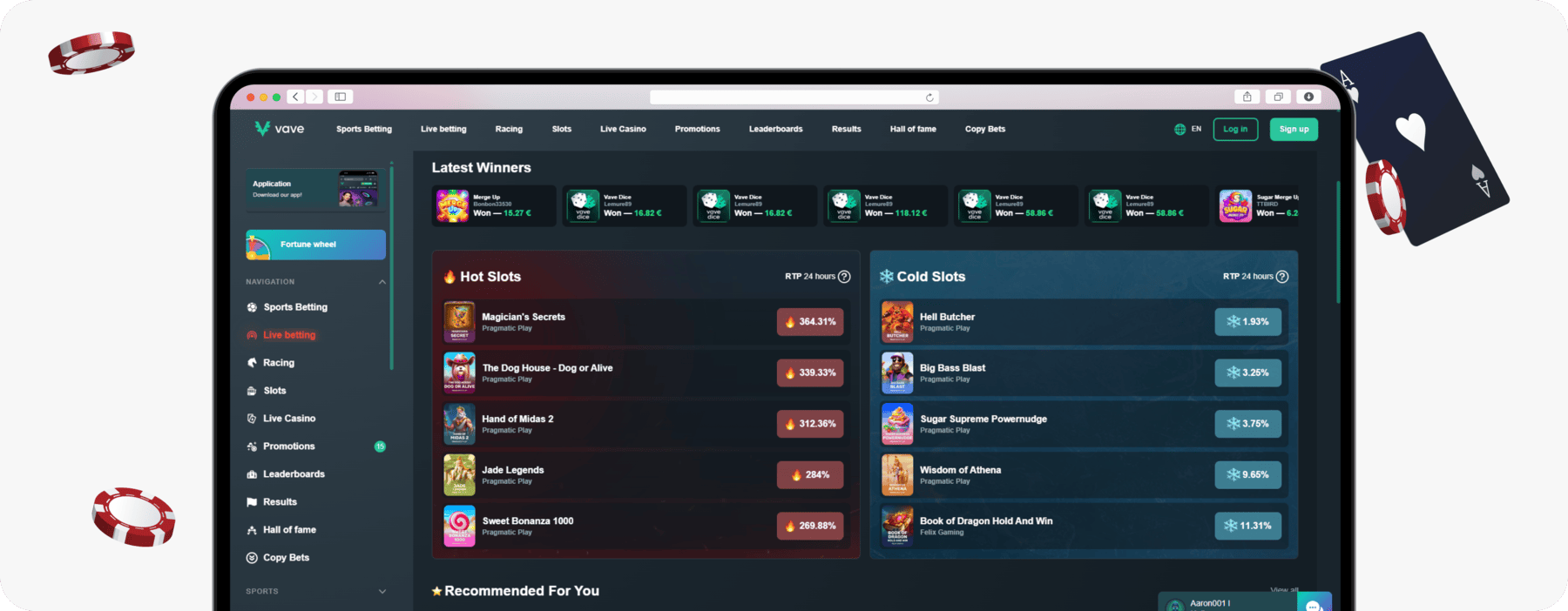 screenshot of live rtp of vave slots