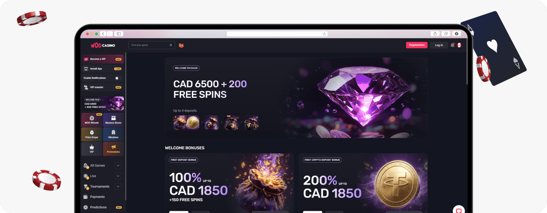 screenshot of woo casino canada promotions page