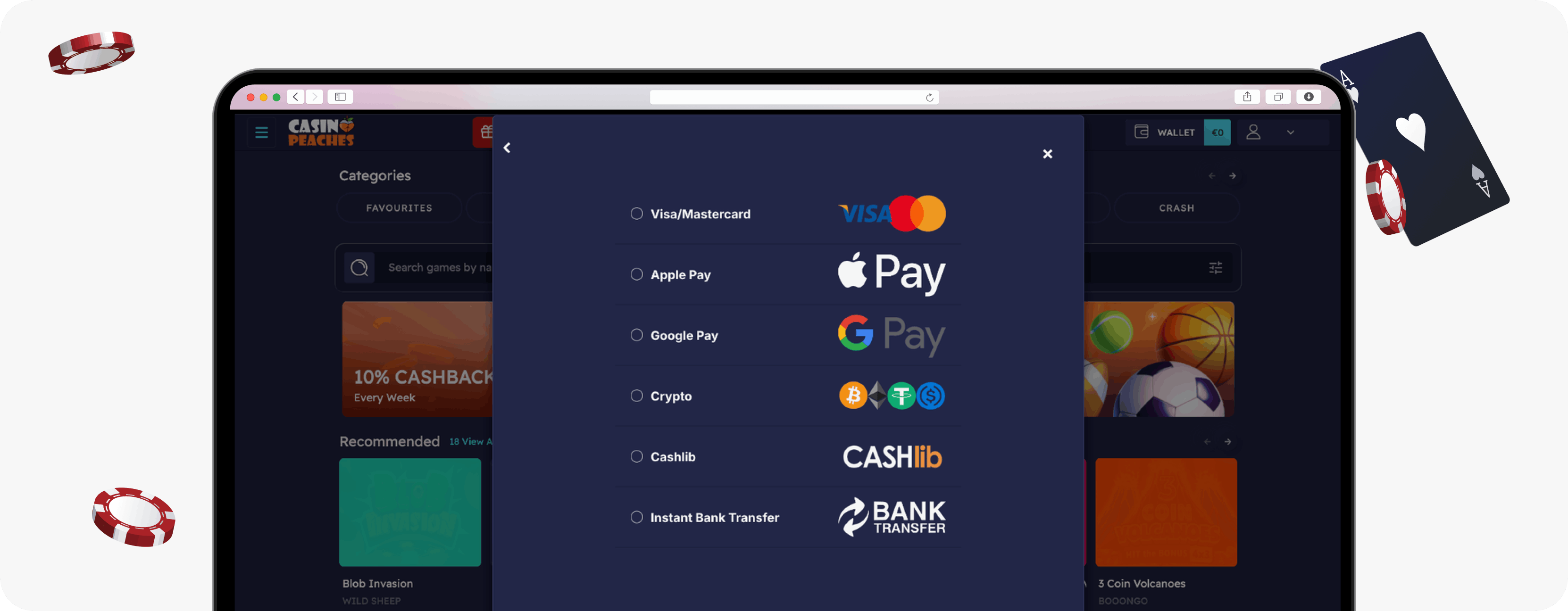 Casino Peaches deposit section