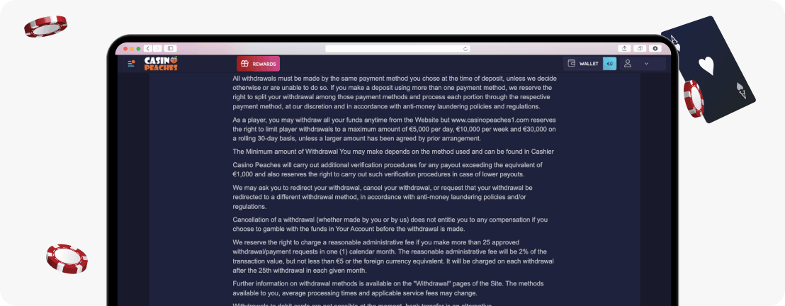 Casino Peaches withdrawal limits
