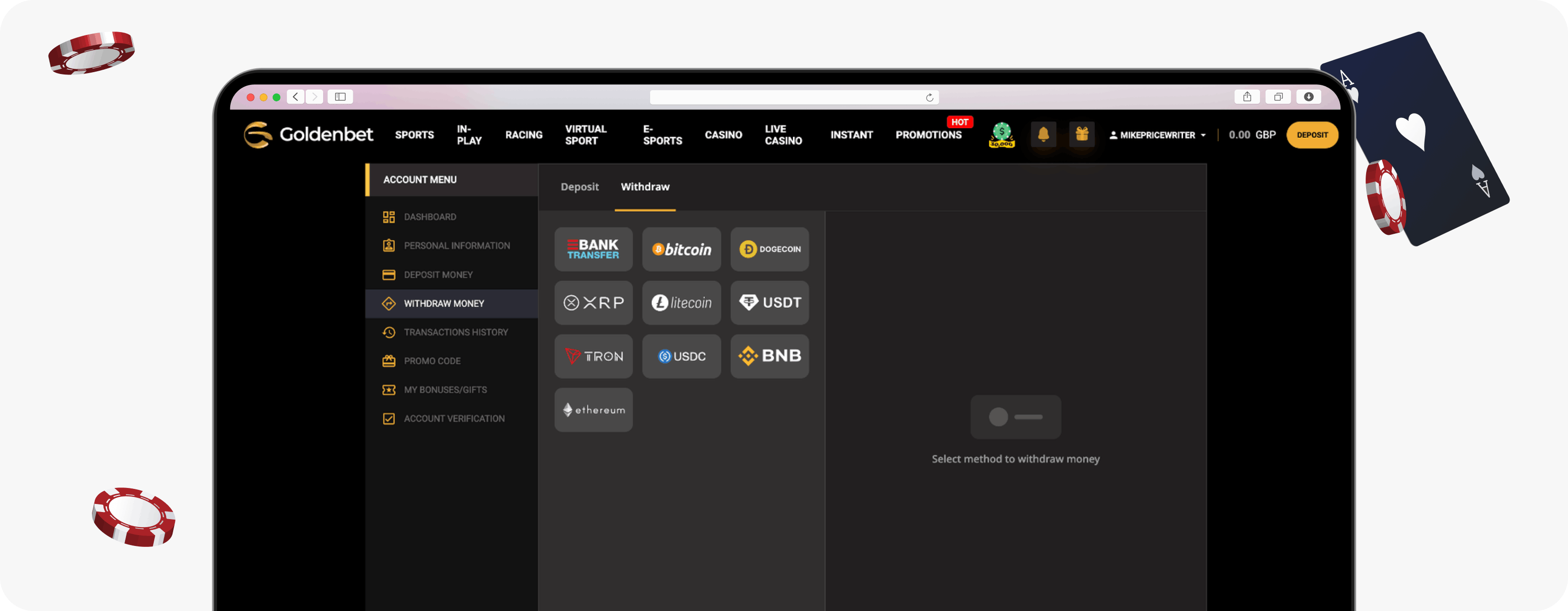 GoldenBet Casino withdrawal section