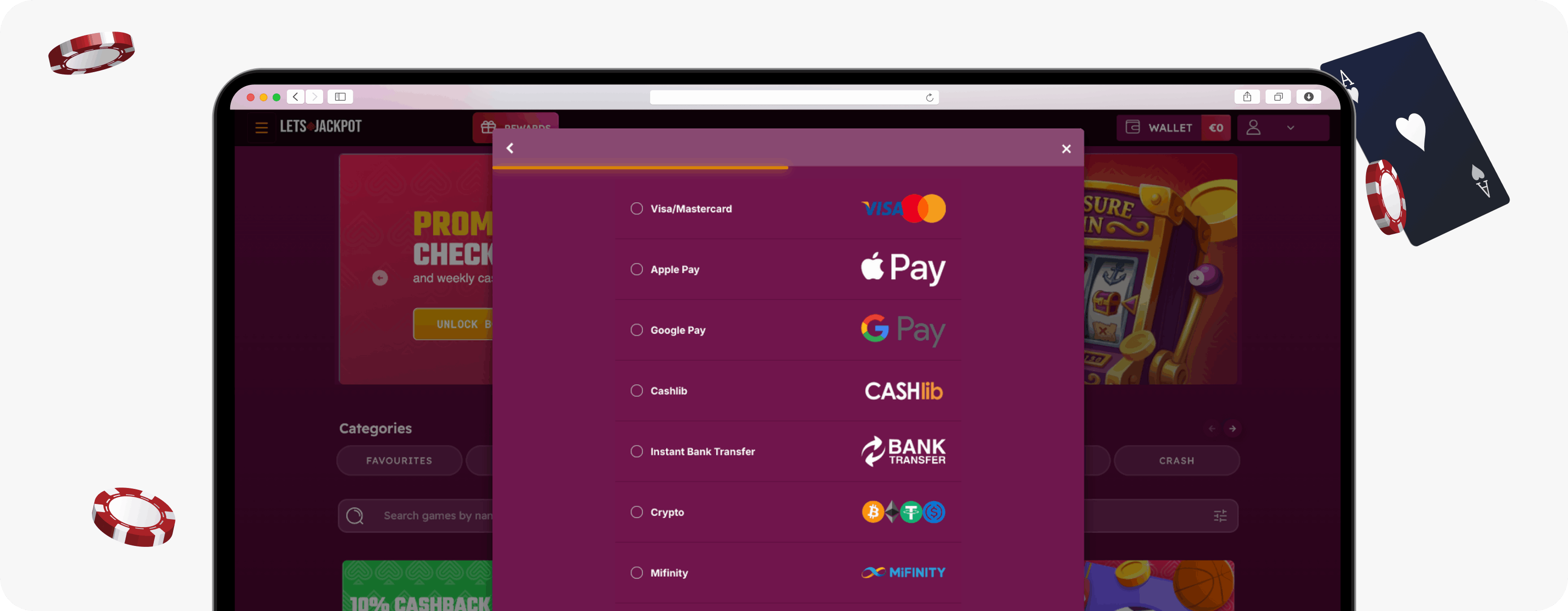 LetsJackpot Casino deposit section
