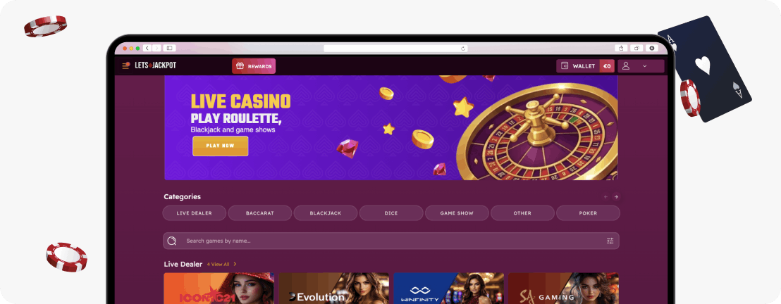 LetsJackpot Casino live casino section