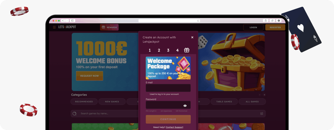 LetsJackpot Casino sign up form