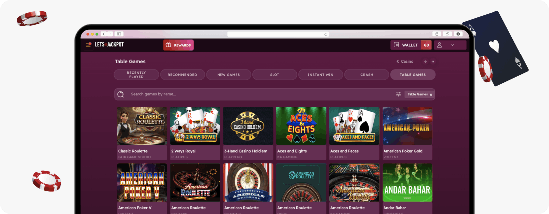 LetsJackpot Casino table games