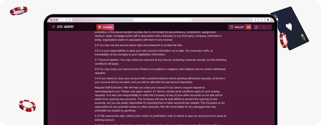 LetsJackpot Casino terms