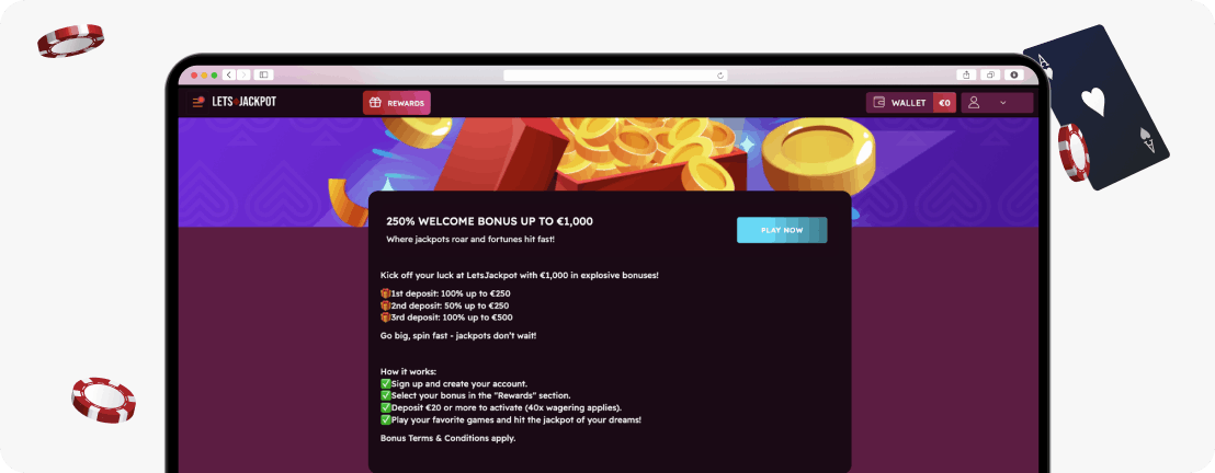 LetsJackpot Casino welcome bonus