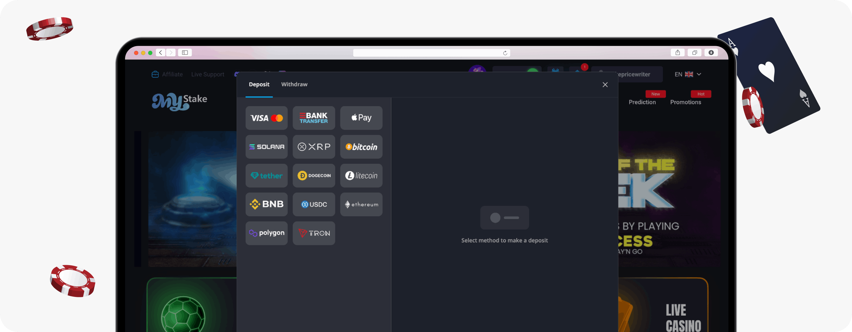 MyStake Casino deposit section