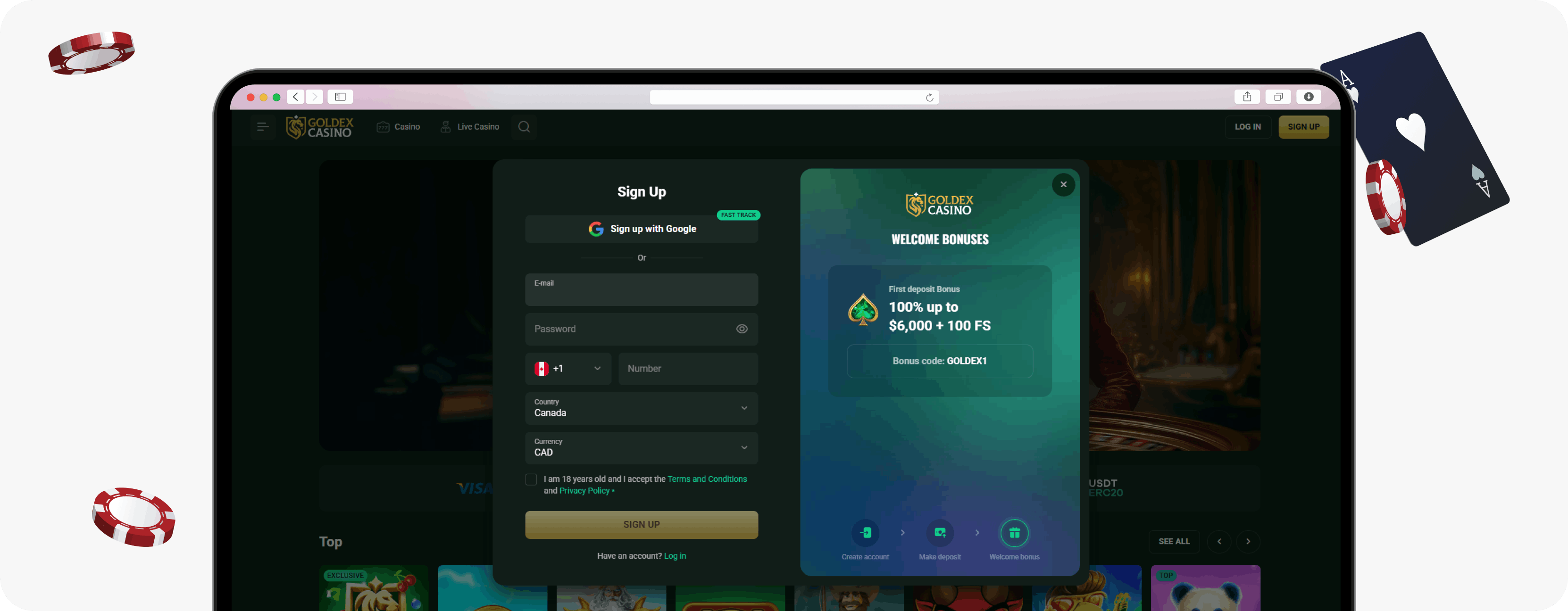 Goldex Casino sign-up form