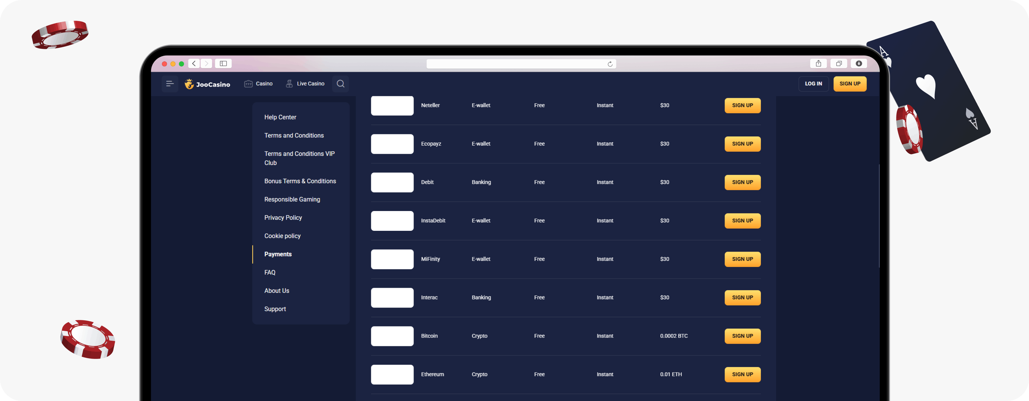 Joo Casino withdrawal methods