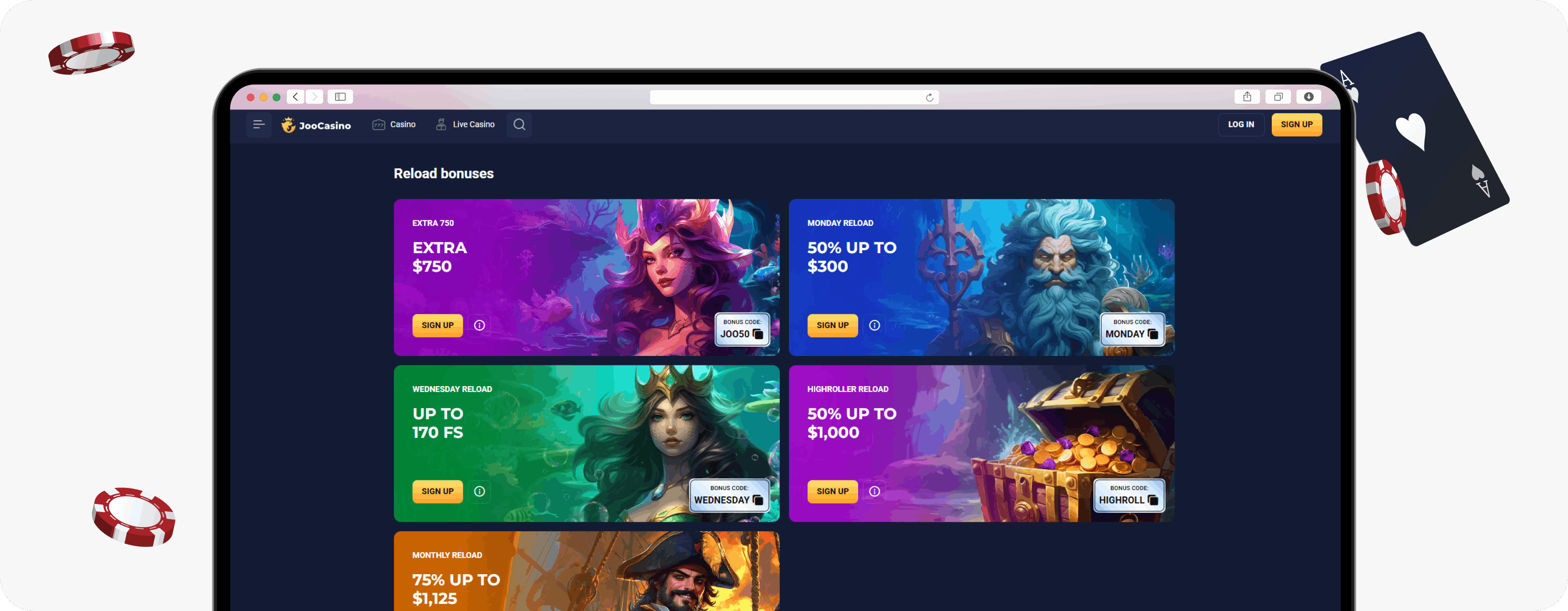 Joo Casino reload bonus cards