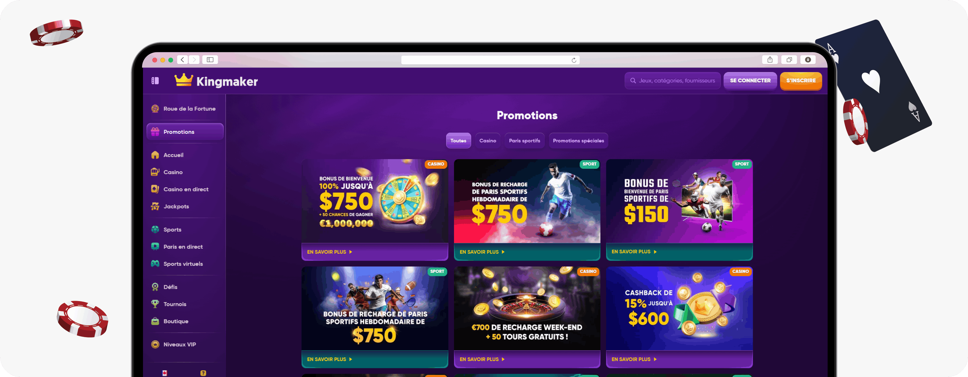 Kingmaker Casino promotions in French