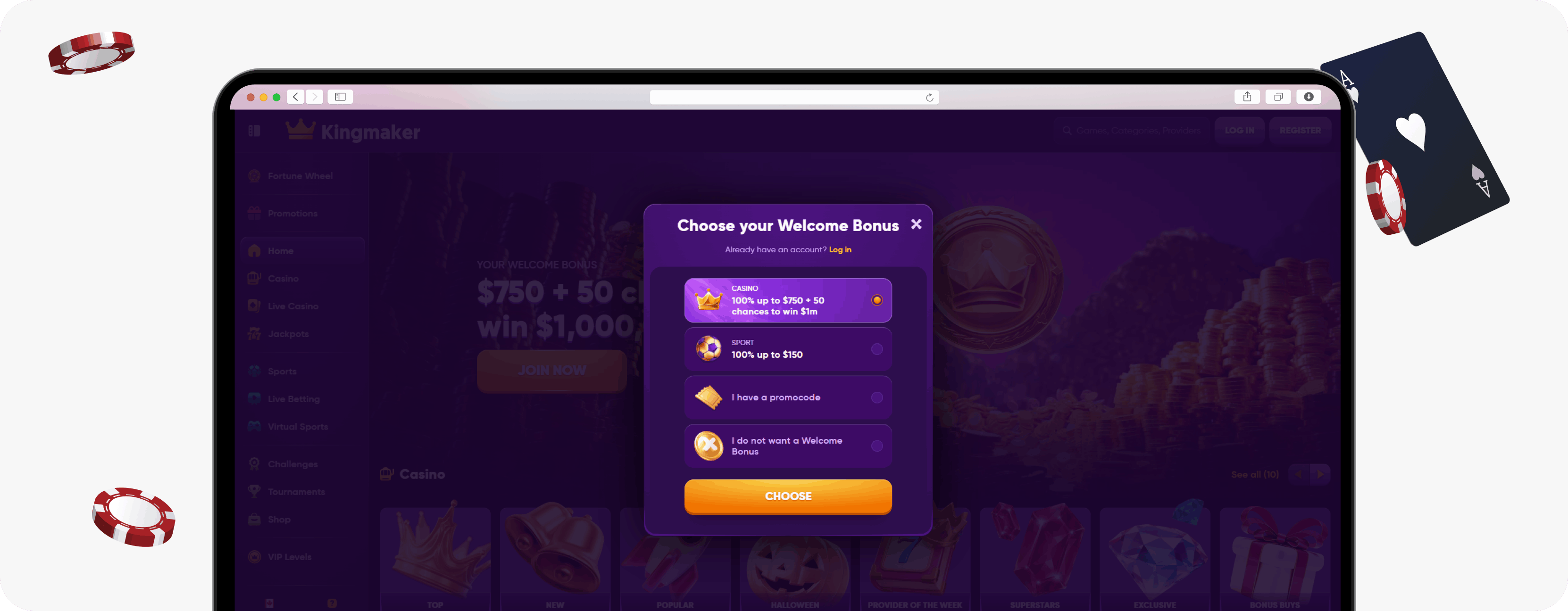 Kingmaker Casino promo selection