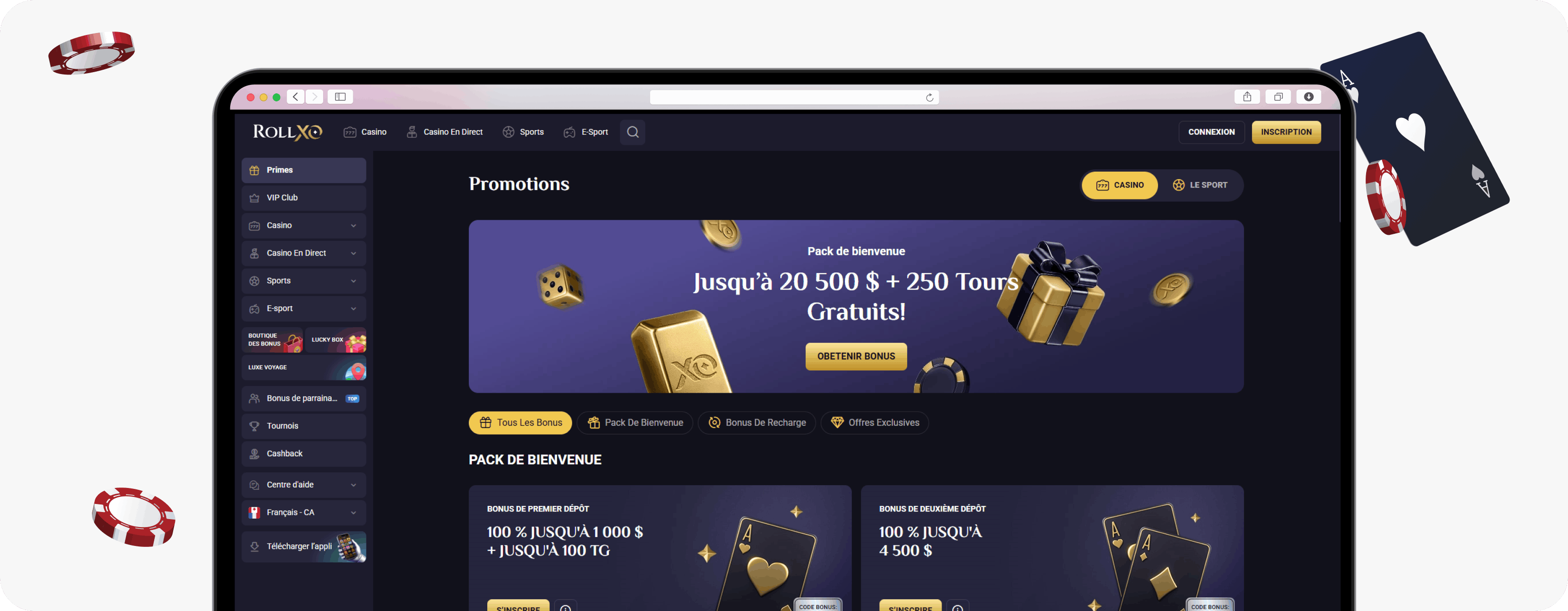 RollXO Casino promotions in French