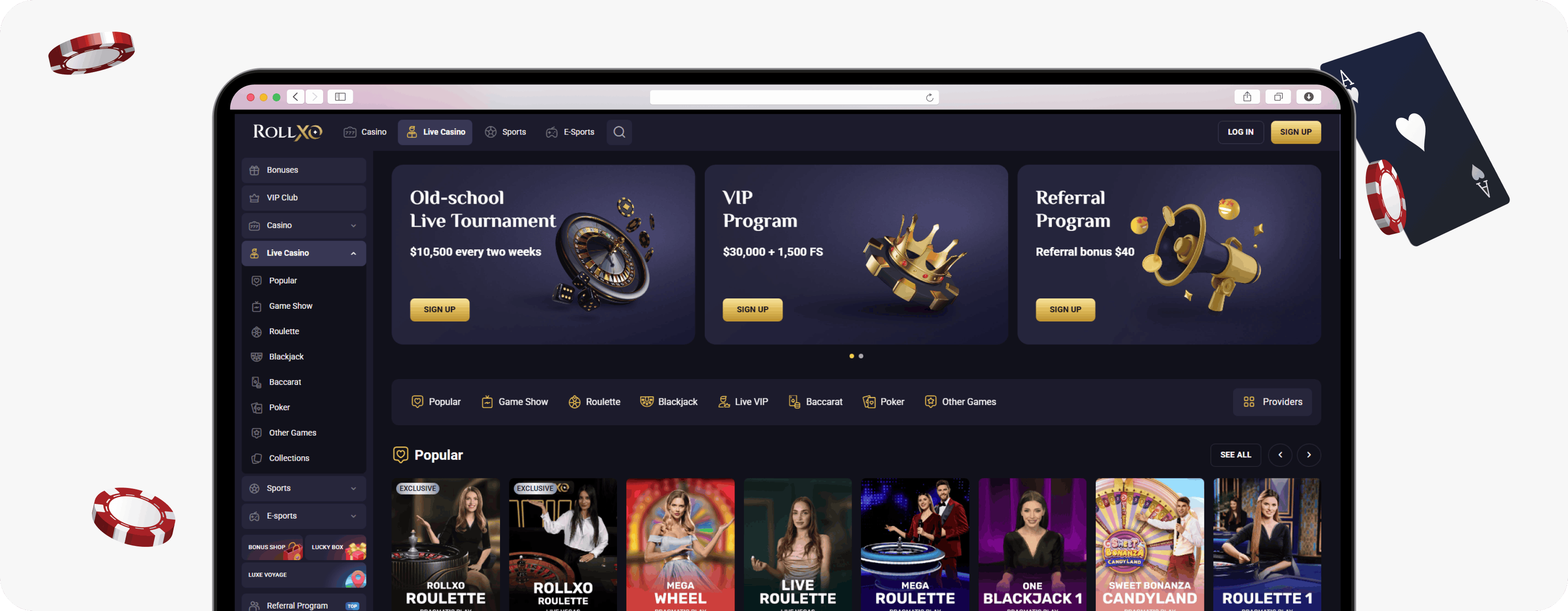 RollXO Casino live casino section