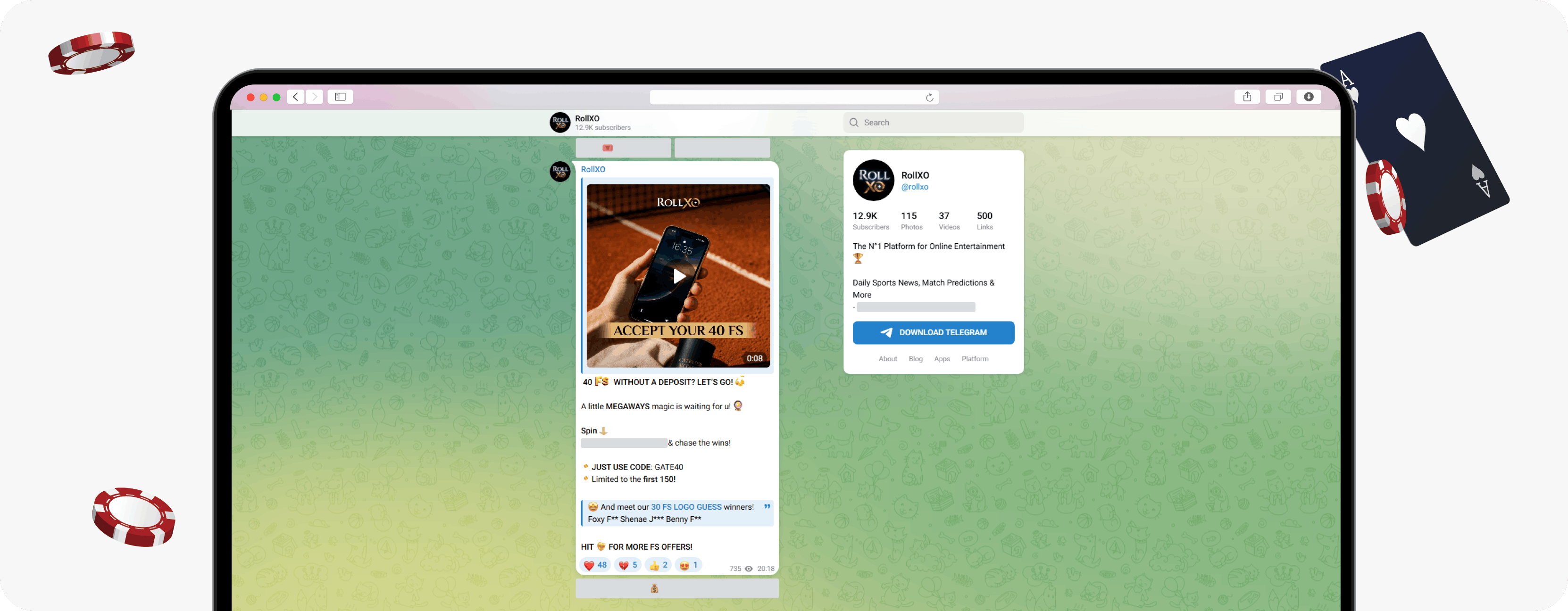 RollXO Casino Telegram no deposit code