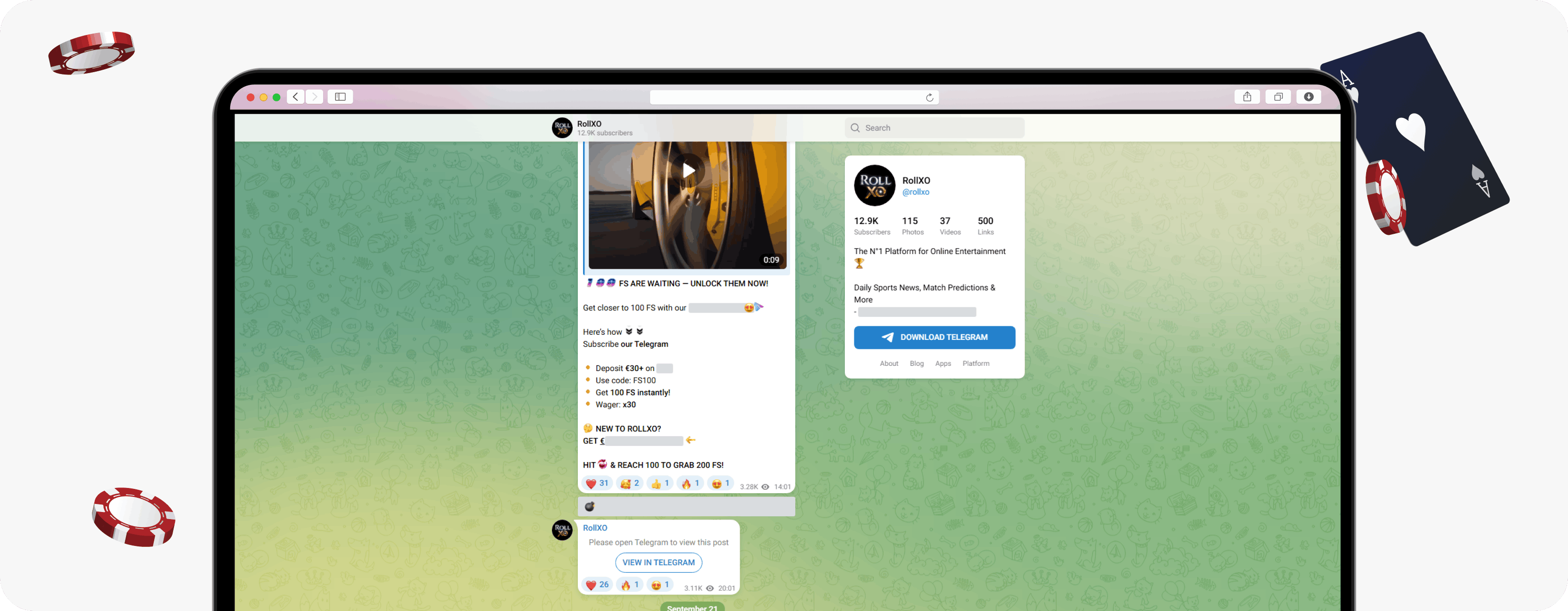 RollXO Casino Telegram channel
