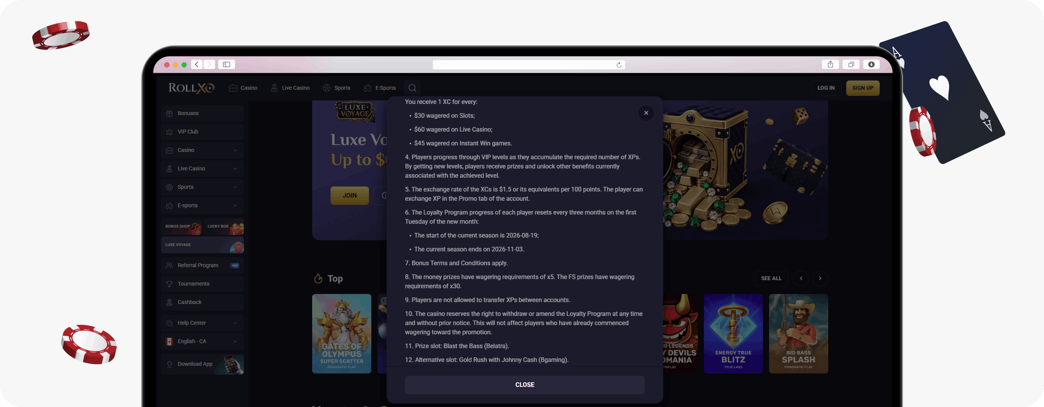 RollXO Casino Luxe Voyage rules