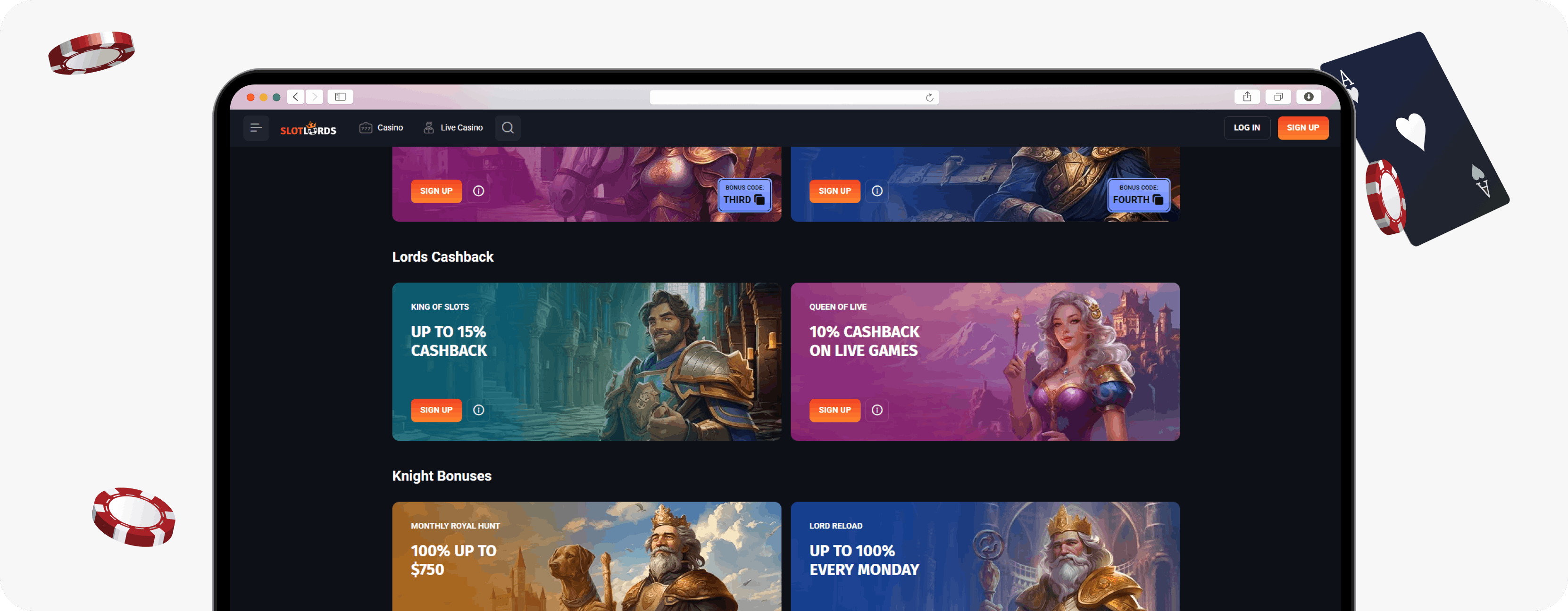 SlotLords Casino cashback cards