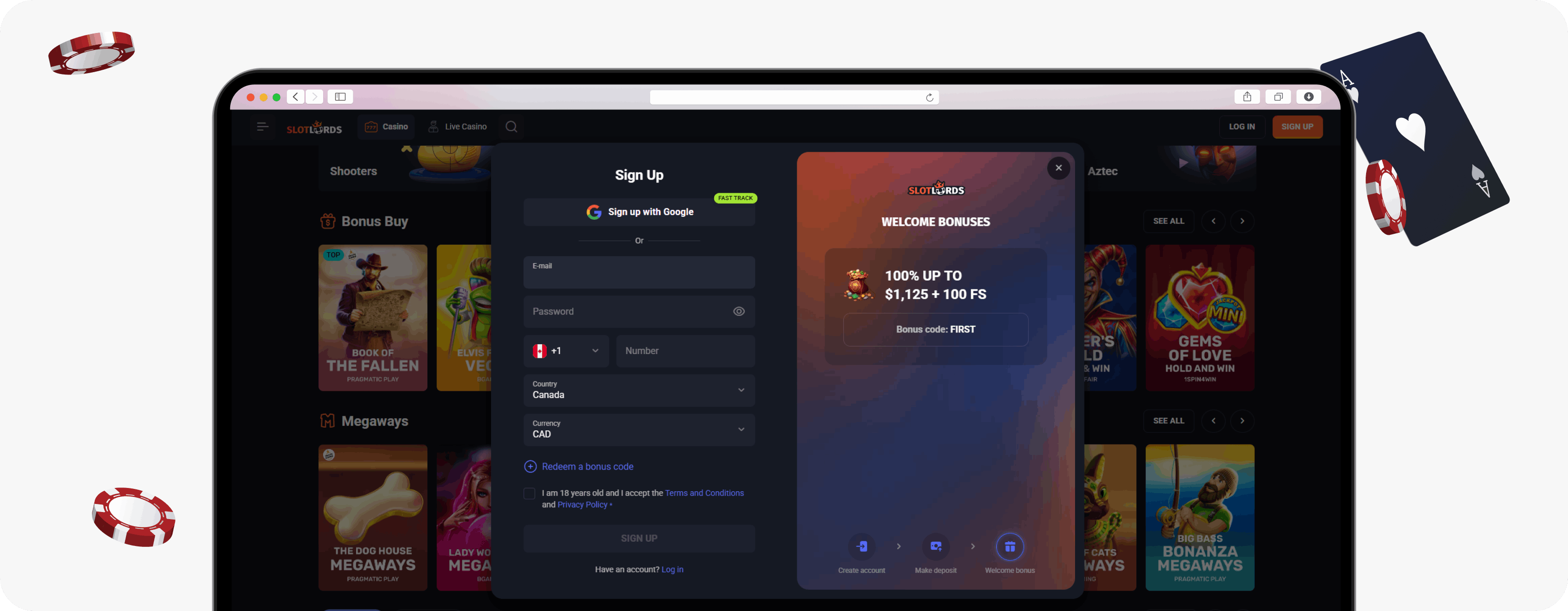 SlotLords Casino sign-up form