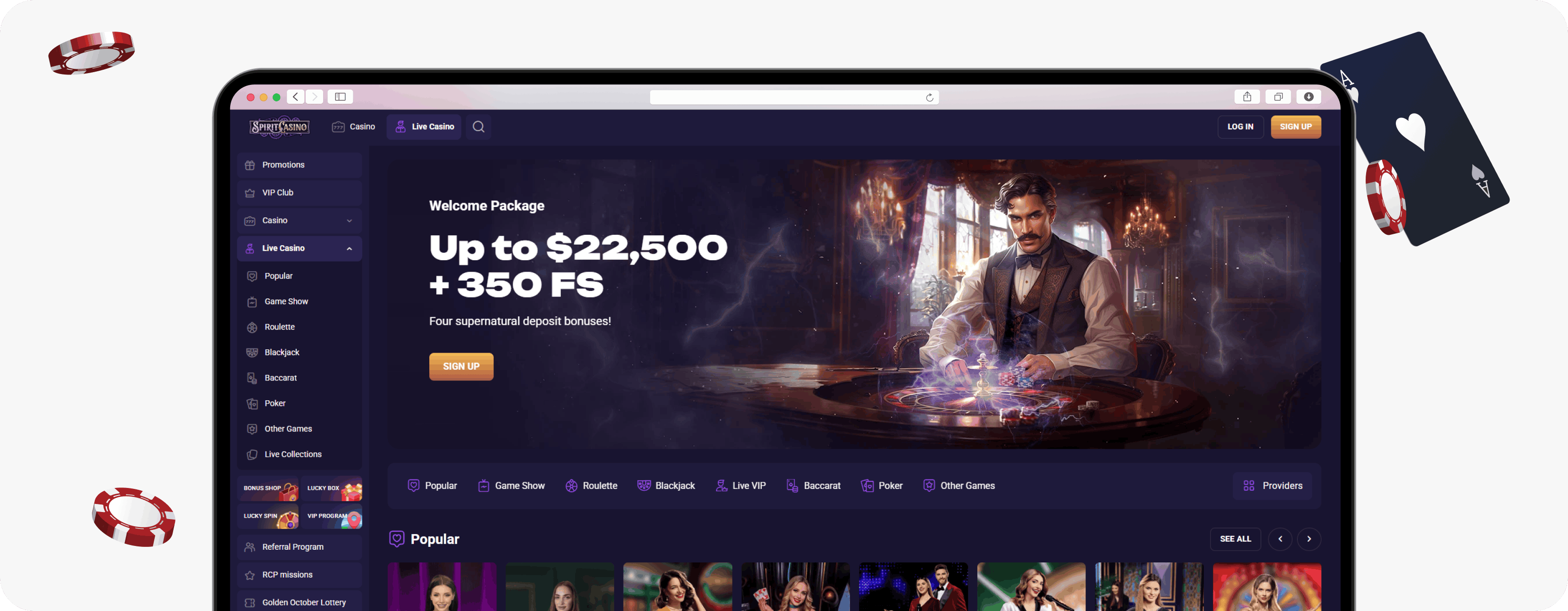 Spirit Casino live casino section