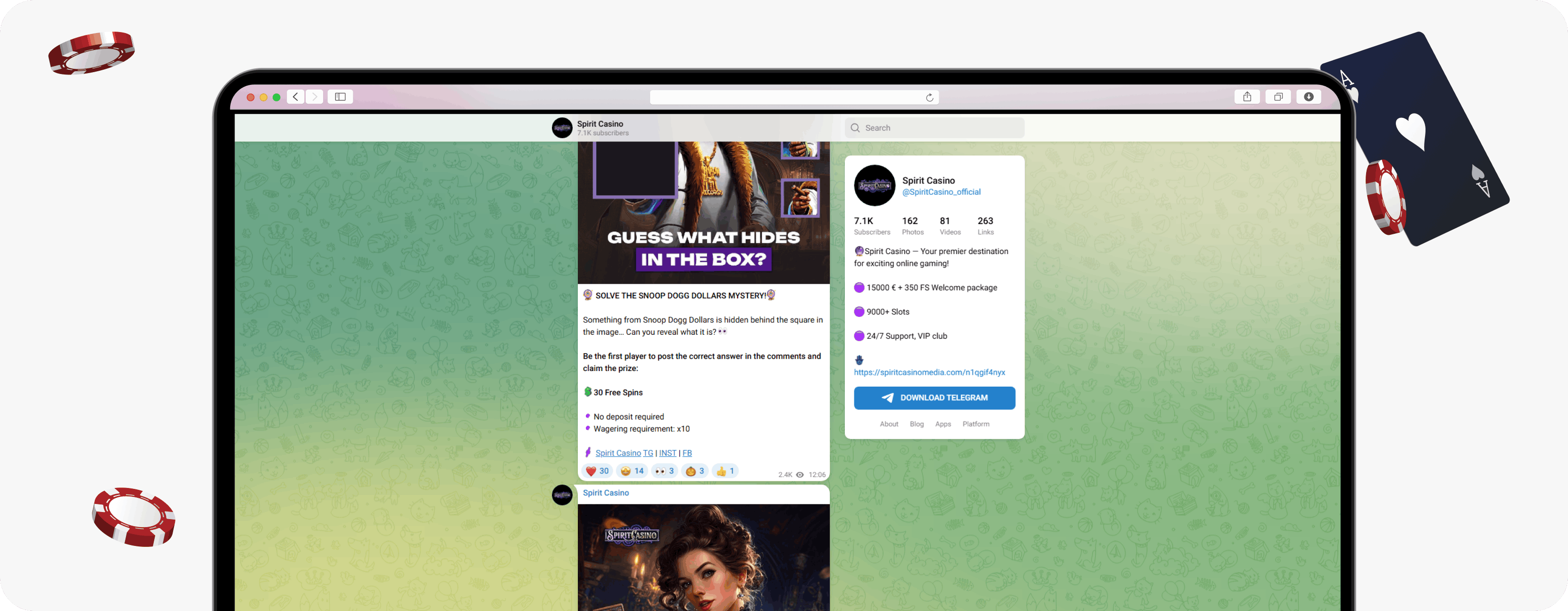 Spirit Casino Telegram no deposit offer