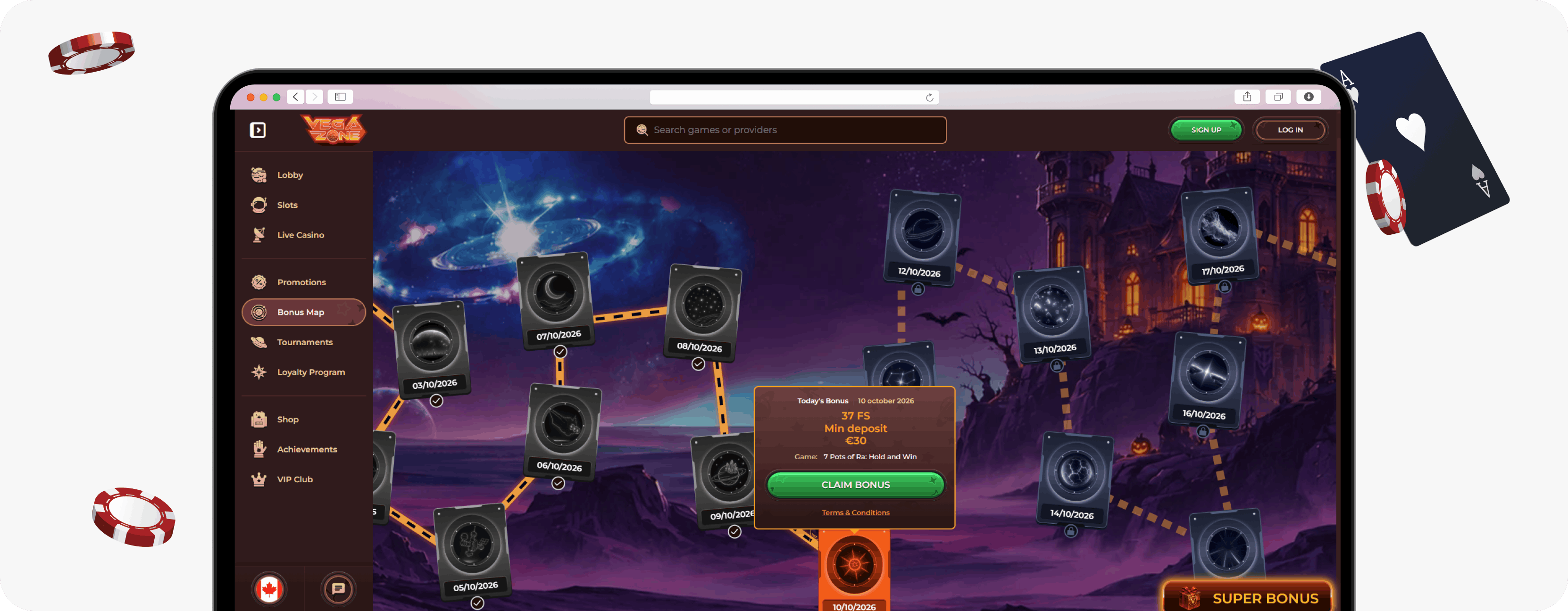 VegaZone Casino Bonus map