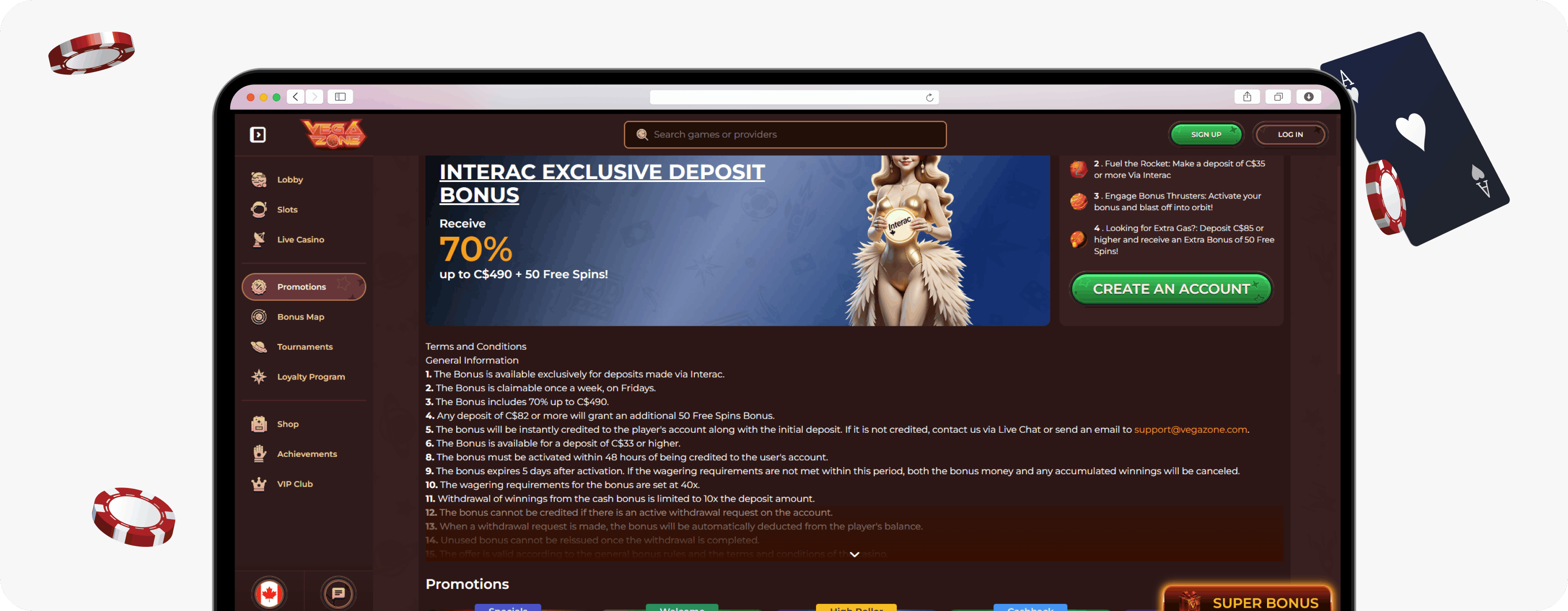 VegaZone Casino Interac Friday bonus rules