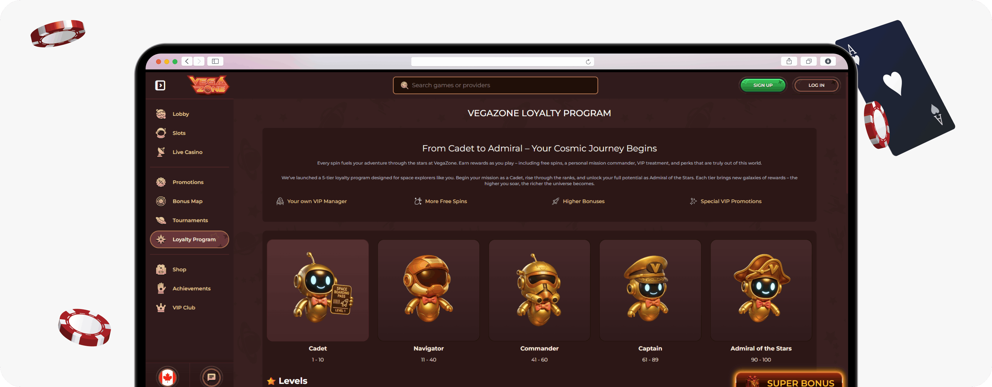 VegaZone Casino loyalty ranks