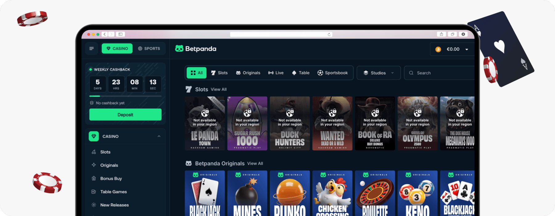 screenshot of betpanda casino design