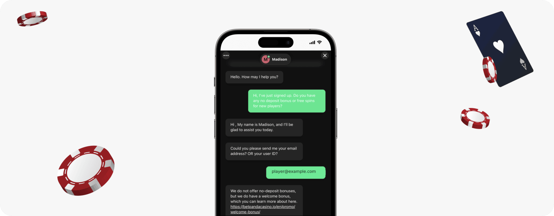 screenshot of betpanda customer support live chat