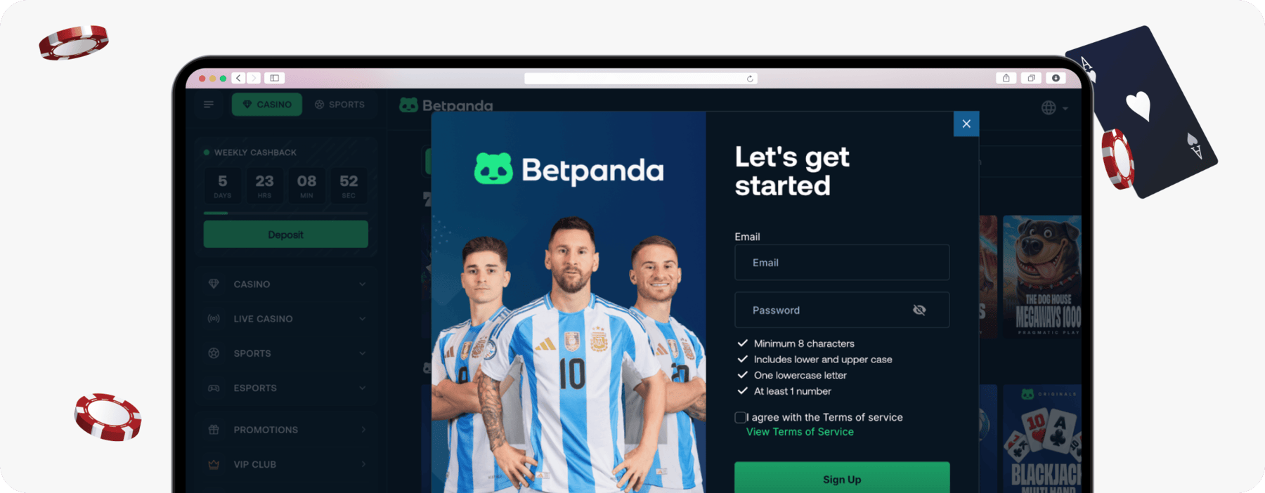 screenshot of betpanda sign up form