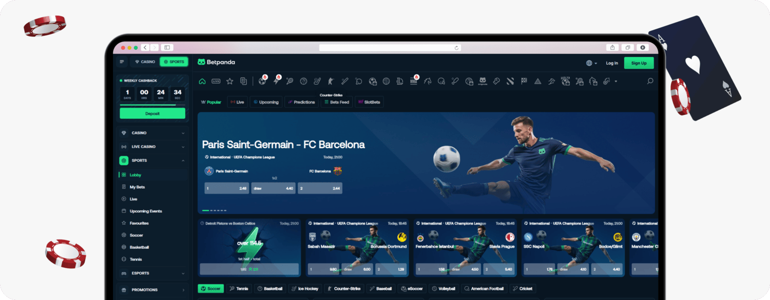 screenshot of betpanda sportsbook