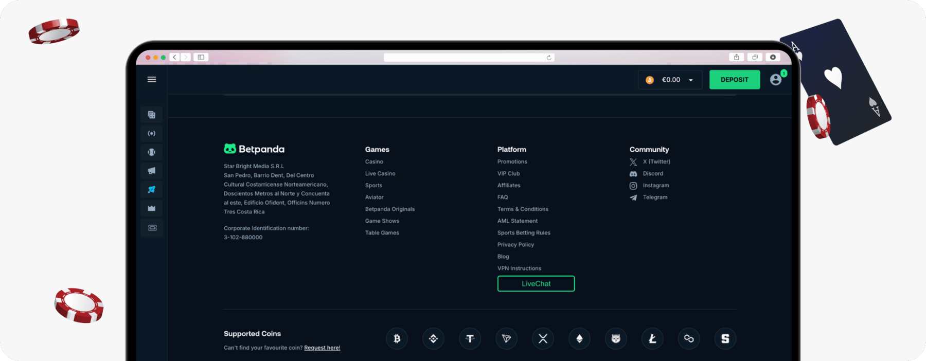 screenshot of betpanda website footer