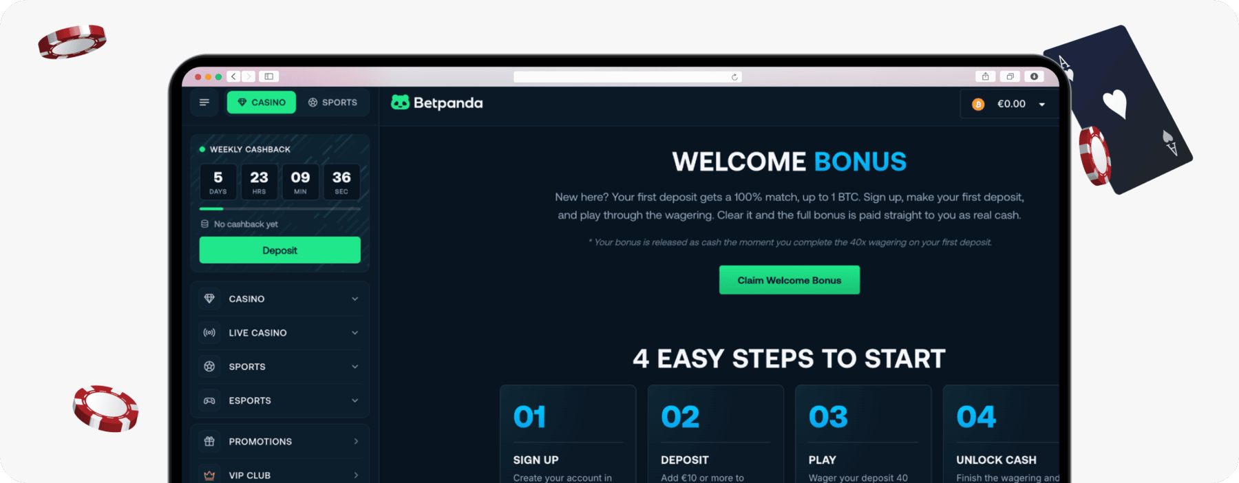 screenshot of betpanda welcome bonus
