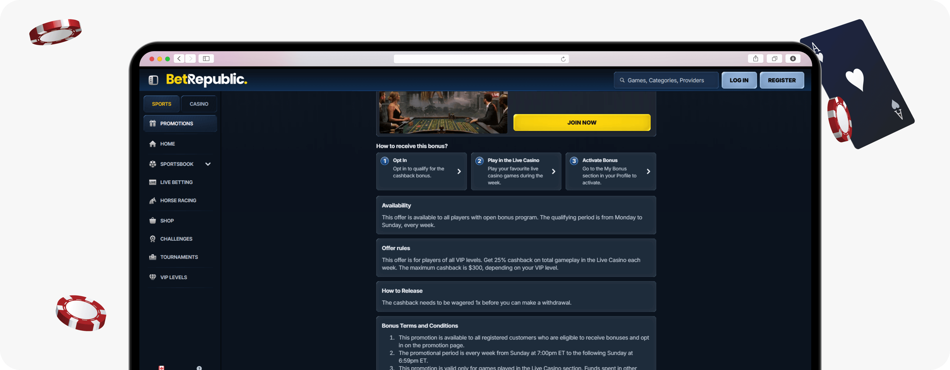 BetRepublic Casino live cashback