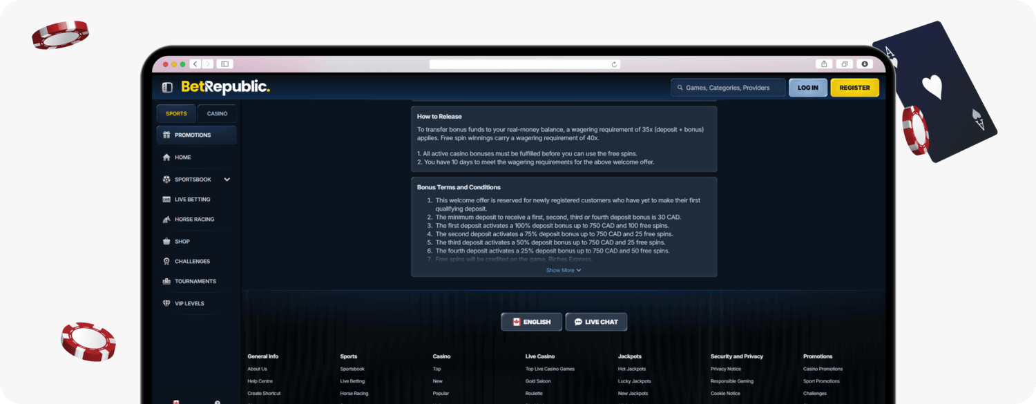 BetRepublic Casino welcome package rules