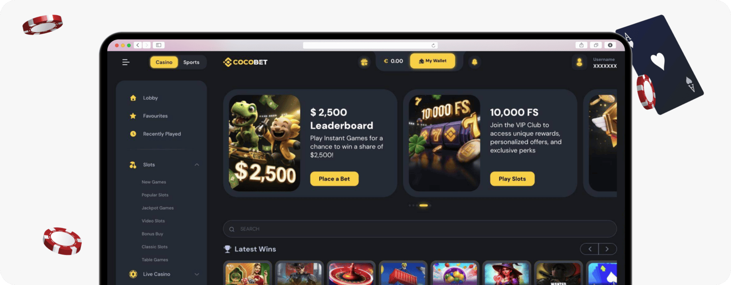 screenshot of cocobet casino design