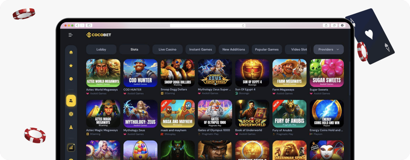 screenshot of cocobet casino slots library