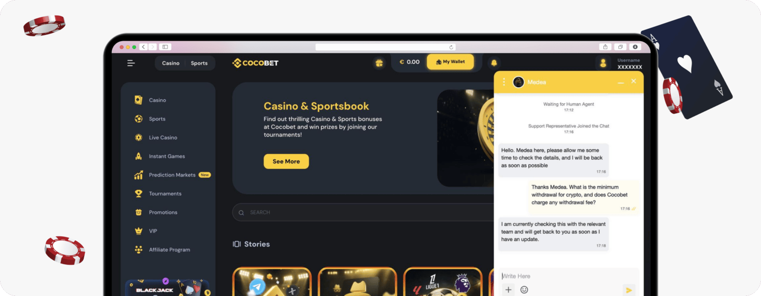 screenshot of cocobet customer support live chat