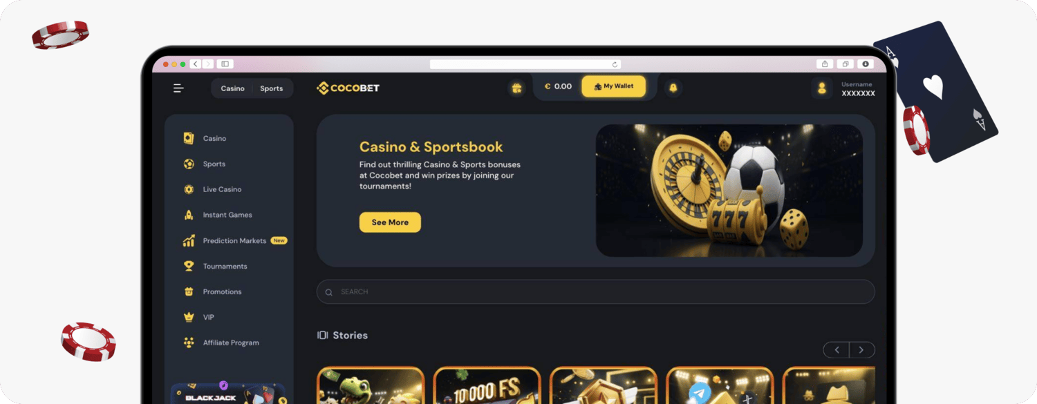 screenshot of cocobet homepage