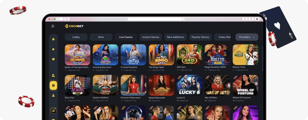 screenshot of cocobet live casino games