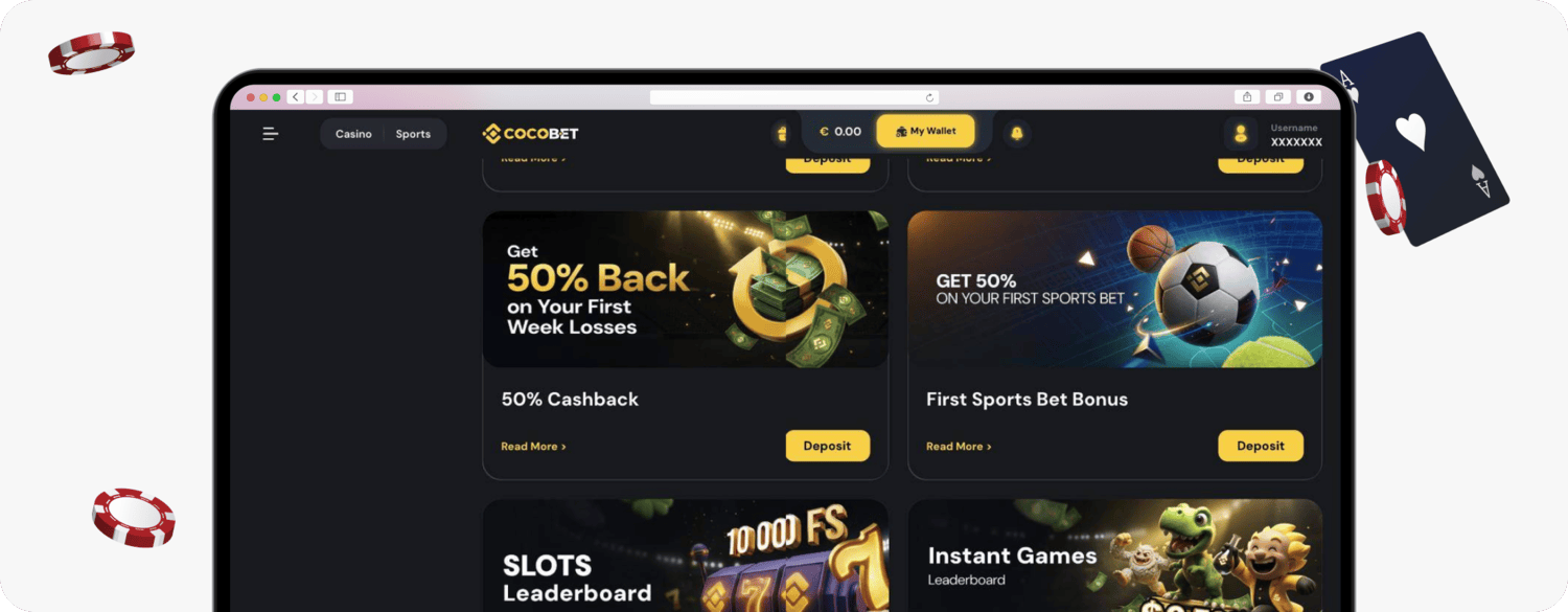 screenshot of cocobet promotions page