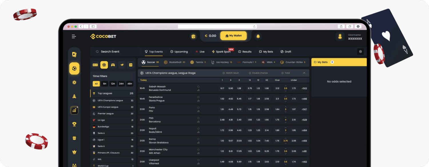 screenshot of cocobet sportsbook