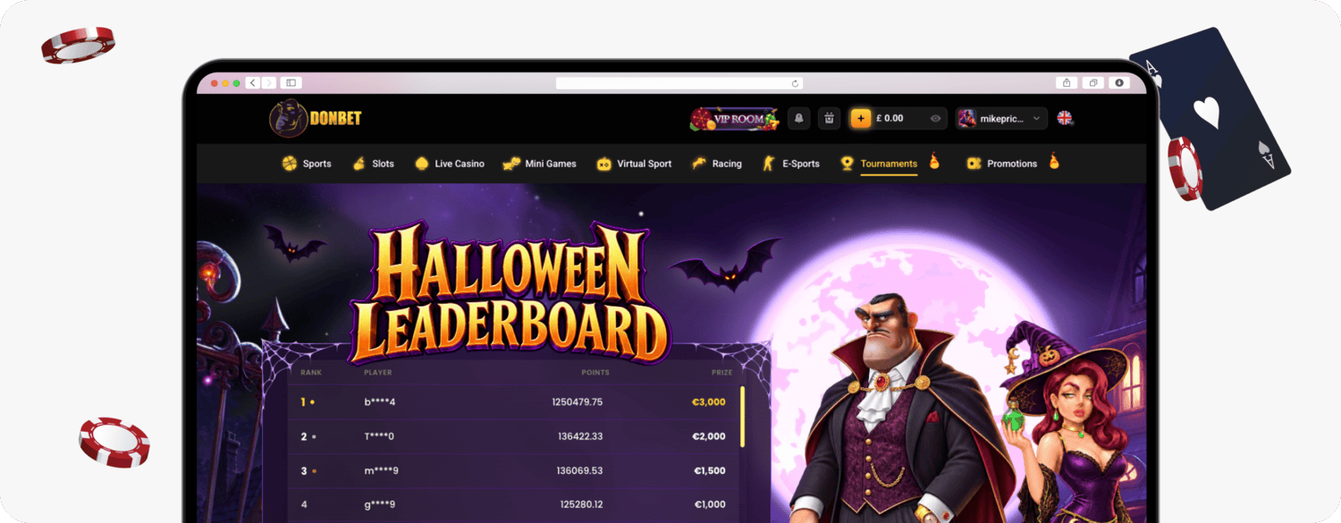 screenshot of donbet halloween leaderboard