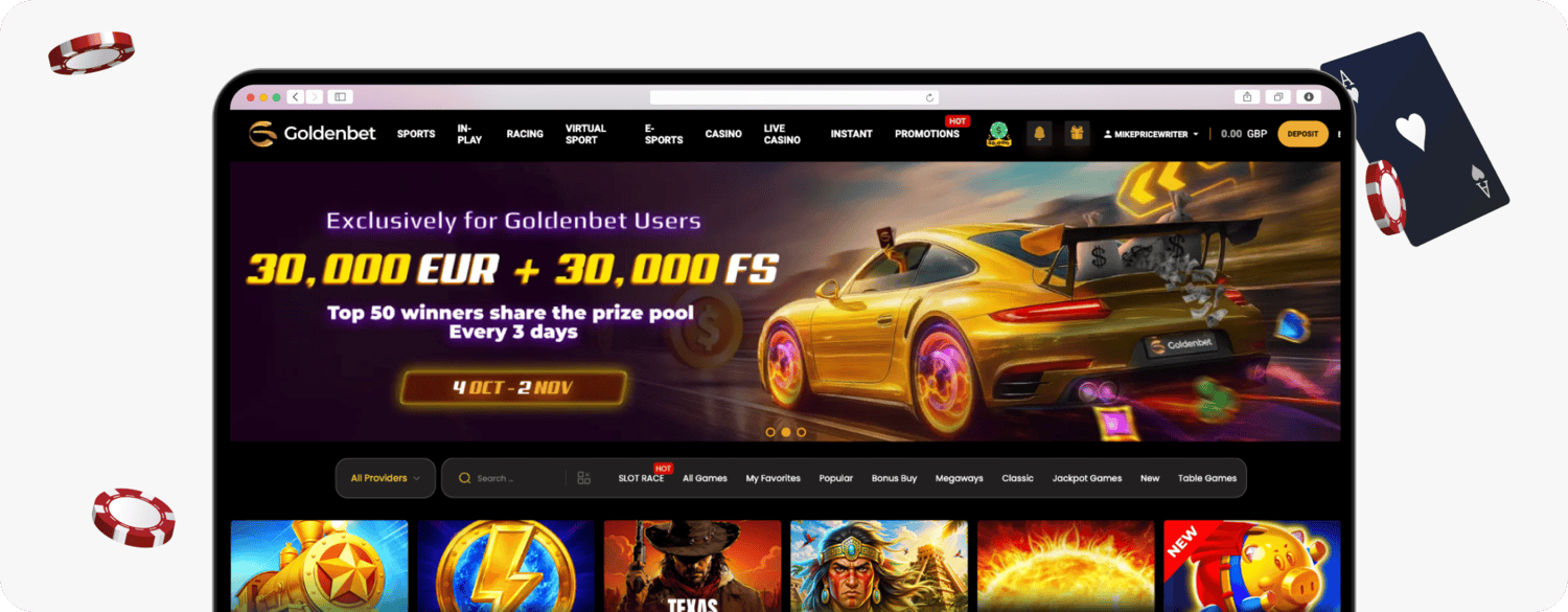 screenshot of goldenbet casino slot games