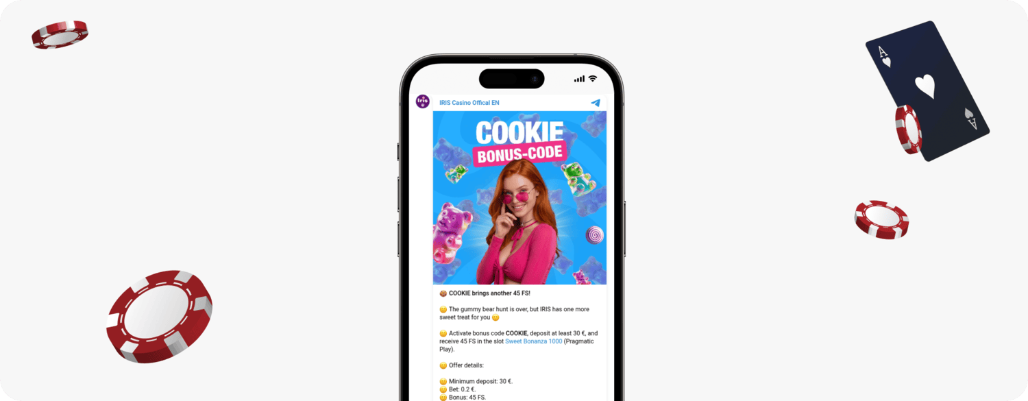 screenshot of iris casino cookie bonus code offer