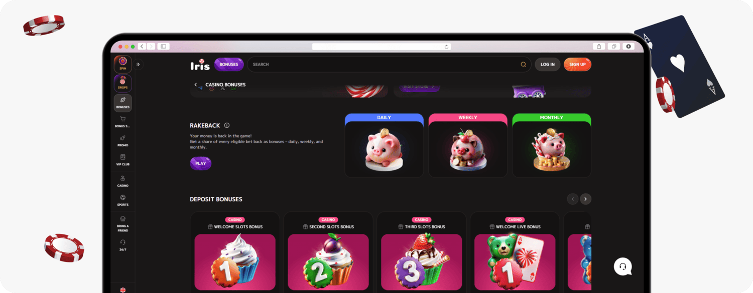 screenshot of iris casino promotions page